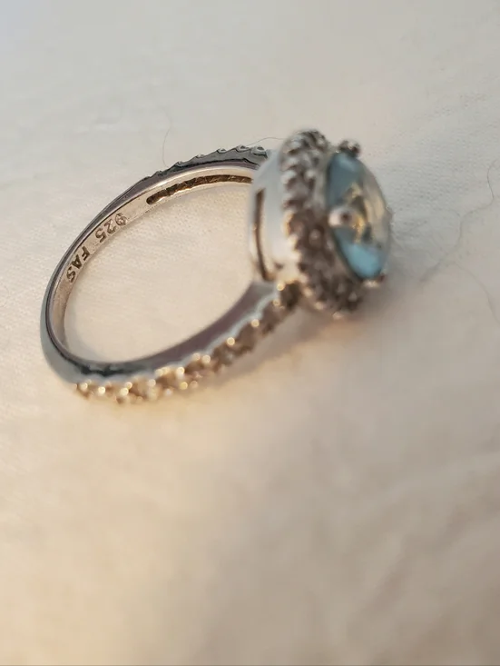 Silver 925 FAS Blue Crystal Halo Ring - Picture 4 of 9